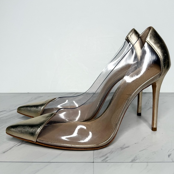 Schutz Transparent Gold Pointy Toe Pump 10B - Picture 1 of 15